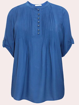 Woman Within NEW PETROL Pintuck Roll Sleeve Georgette Shirt SIZES 22/24 to 30/32