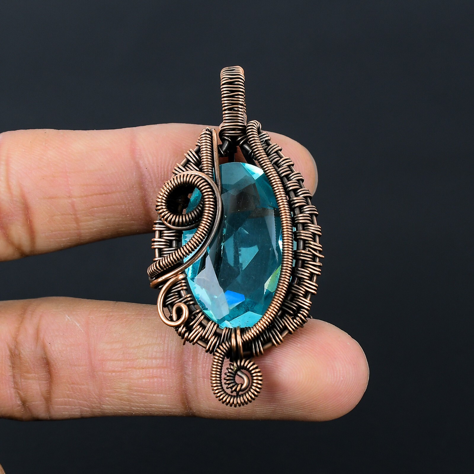 Copper Topaz Beautiful Blue Topaz Gemstone Handmade Copper Wire Pendant Jewelry CCP ...