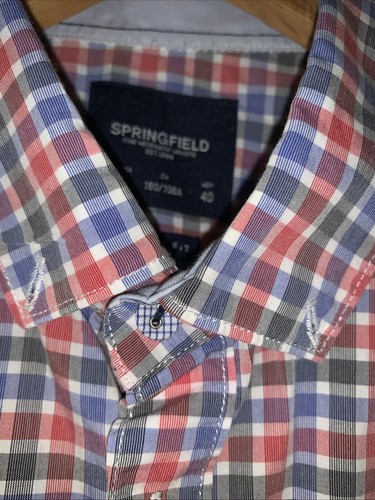 Camisa Springfield Hombre Talla Grande Naranja Rojo Cuadros Manga Larga - Imagen 4 de 13