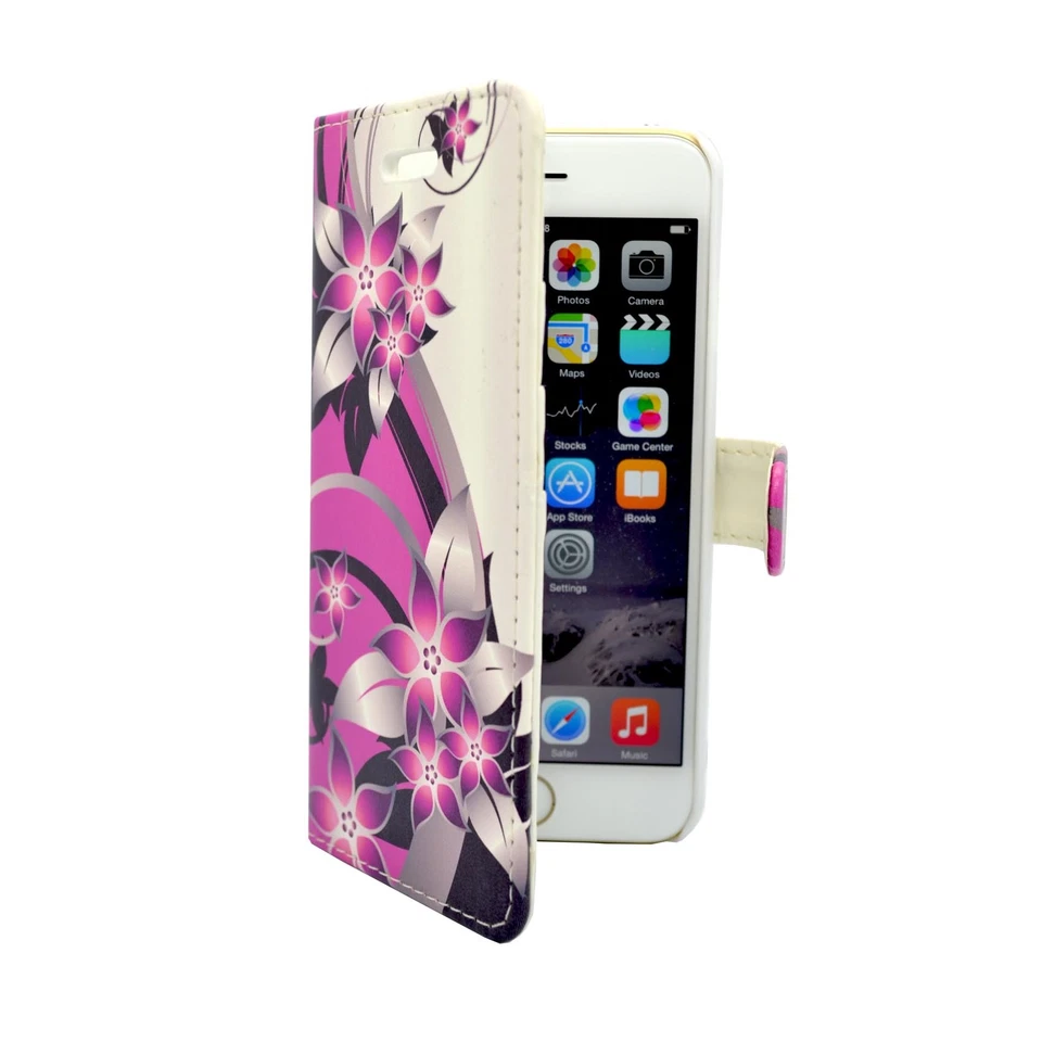 CASE FOR APPLE IPHONE 6 6S PINK CREAM FLOWER PRINTED DESIGN PU LEATHER WALLET - Image 2 of 4