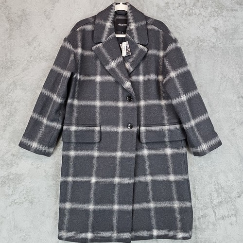 Madewell Haydon Coat Womens Size M Gray Windowpane Plaid Insuluxe Wool Cashmere - Picture 4 of 13