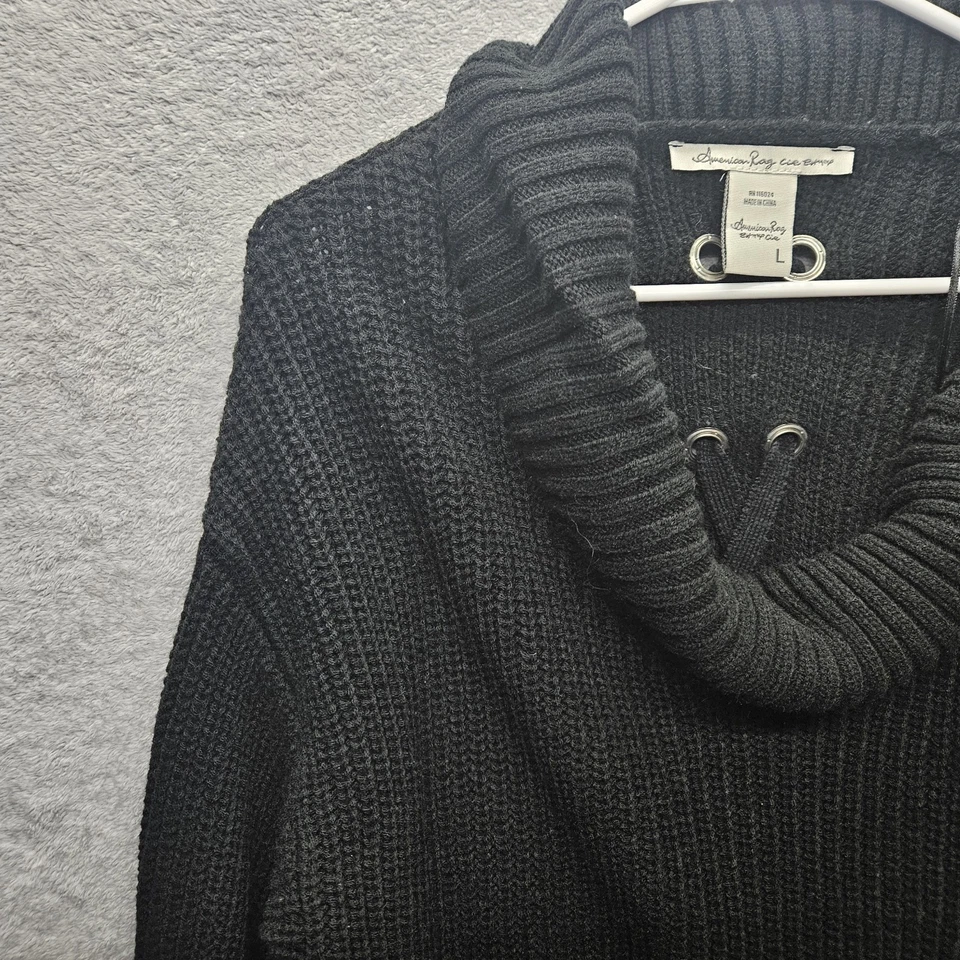 American Rag Women's Size Large Knit Cowl Neck, Back Lace-Up Sweater, Black - Image 2 of 4