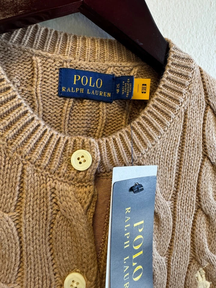 Cárdigan para mujer EXTRA pequeño/polo Ralph Lauren largo Sl algodón tejido con cable cejas Foto 2 de 4