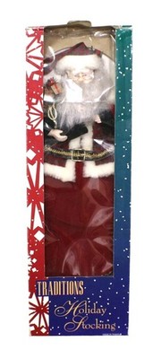 Vintage Traditions Holiday Stocking Porcelain Santa Claus Plush Red Velvet NIB