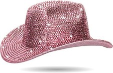 Hot-Pink Rhinestone Western Cowboy Hat for Womens - Glitter Cowgirl Hat for D...