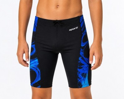 Sporti Boys Jammer Swimsuit Size 8 Black Blue Competitive Swim Team Swimwear