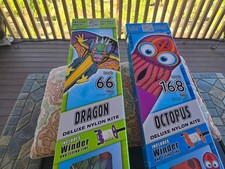 X KITES DELUXE NYLON KITE OUTDOOR KIDS HOLIDAY MULTICOLORED DRAGON  OCTOPUS x2