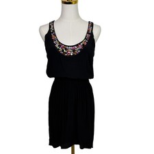 AQUA Dress Womens Small Black Multi-Color Embellished Scoop Neck Party Glam