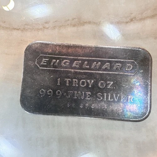 Engelhard 1 Troy Ounce .999 Fine Silver Bar Texture Back Vintage 31.10g Patina
