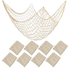 8 Pieces Natural Fish Net Decoration 80" x 40", Wall Hanging Cotton Fishnet D...