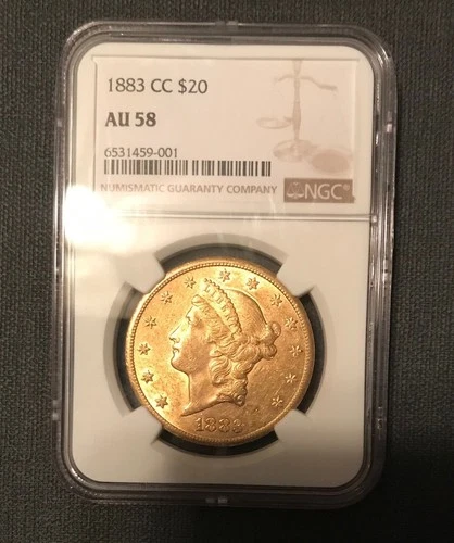 1883-CC $20 LIBERTY GOLD DOUBLE EAGLE CERTIFIED NGC AU58 Only 59,962 minted!