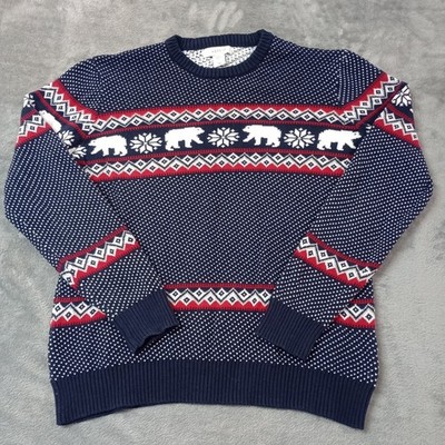 Aspen Sweater Womens Size XL Navy Polar Bear Fair Isle Nordic Winter