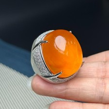 Real Natural Inlay Ice yellow Burmese Jade Jadeite pigeon egg Amulet Rings