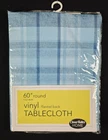 New  Vinyl Tablecloth Blue Plaid 60" Across" New  Vintage 1960s 70s
