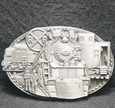 XF27138 NOS VINTAGE 1986 TRAINS ENGINEERS RAILROAD MENS PEWTER BELT BUCKLE