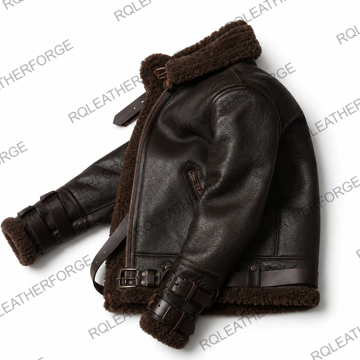Men’s Brown B3 Aviator Sheepskin Leather Jacket Shearling Lined Flight Bomber Co - second product detail image