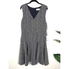 Eliza J NWT Navy Blue White Textured Dress Simple Cute Feminine Women's 14 Guest