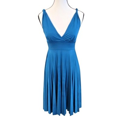 VINTAGE Y2K Mai Tai Accordion Pleated Dress Womens Small S Teal Blue Made in USA