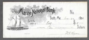1906 Bath Maine Bank Check "Ship"
