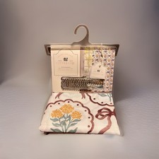 Yellow /Brown Floral Shower Curtain  Silver Hooks Vintage Cottage Core Fabric