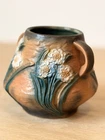 Vintage Roseville Jonquil Flowers Reproduction Double Handle Art Pottery Vase 4"