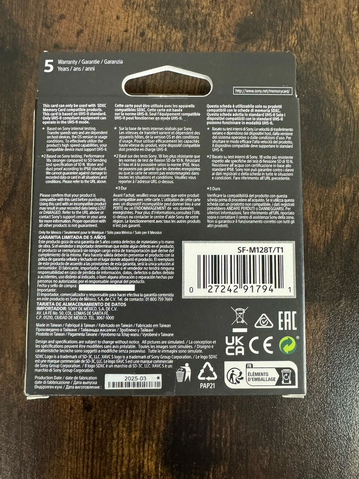 Sony 128GB SF-M Tough Series UHS-II SDXC Memory Card *NEW* - Image 2 of 3
