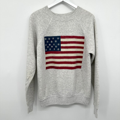 Vintage Pannill Hanes Sweatshirt Top Large American Flag Hand Painted 80s USA
