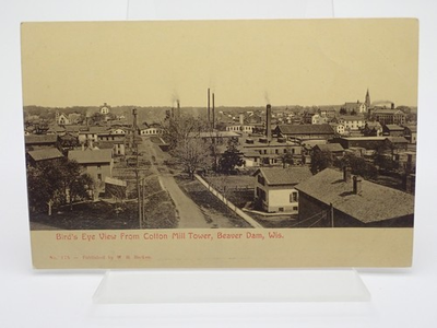 #ad Bird’s Eye View From Cotton Mill Tower Beaver Dam Wisconsin Antique Postcard $8.99
