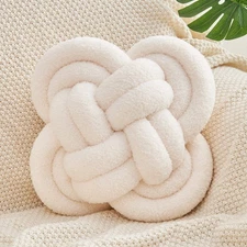Knot Pillow Ball, 12" Soft Decorative Throw Pillows for Couch Bed, Ivory Whit...