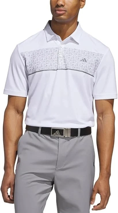 Adidas Men's Core Chest Print White Short Sleeve Golf Polo Shirt Size Large