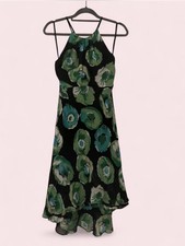 Nine West Size 6 Vintage Silk Black And Green Floral Dress