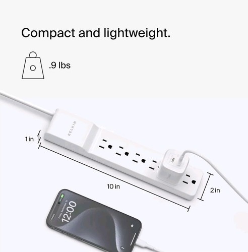 Belkin 6-Outlet Surge Protector Power Strip, 8ft Cord, 360° Rotating Plug - Picture 5 of 8