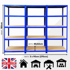 Garage Shelving Units x 3 Heavy Duty Metal Racking Blue Boltless 180x90x45 60cm