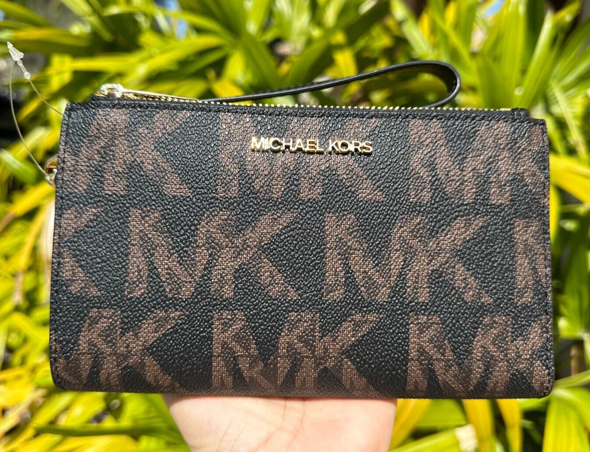 Michael Kors Jet Set Travel Signature Large 3/4 Zip Wallet Black