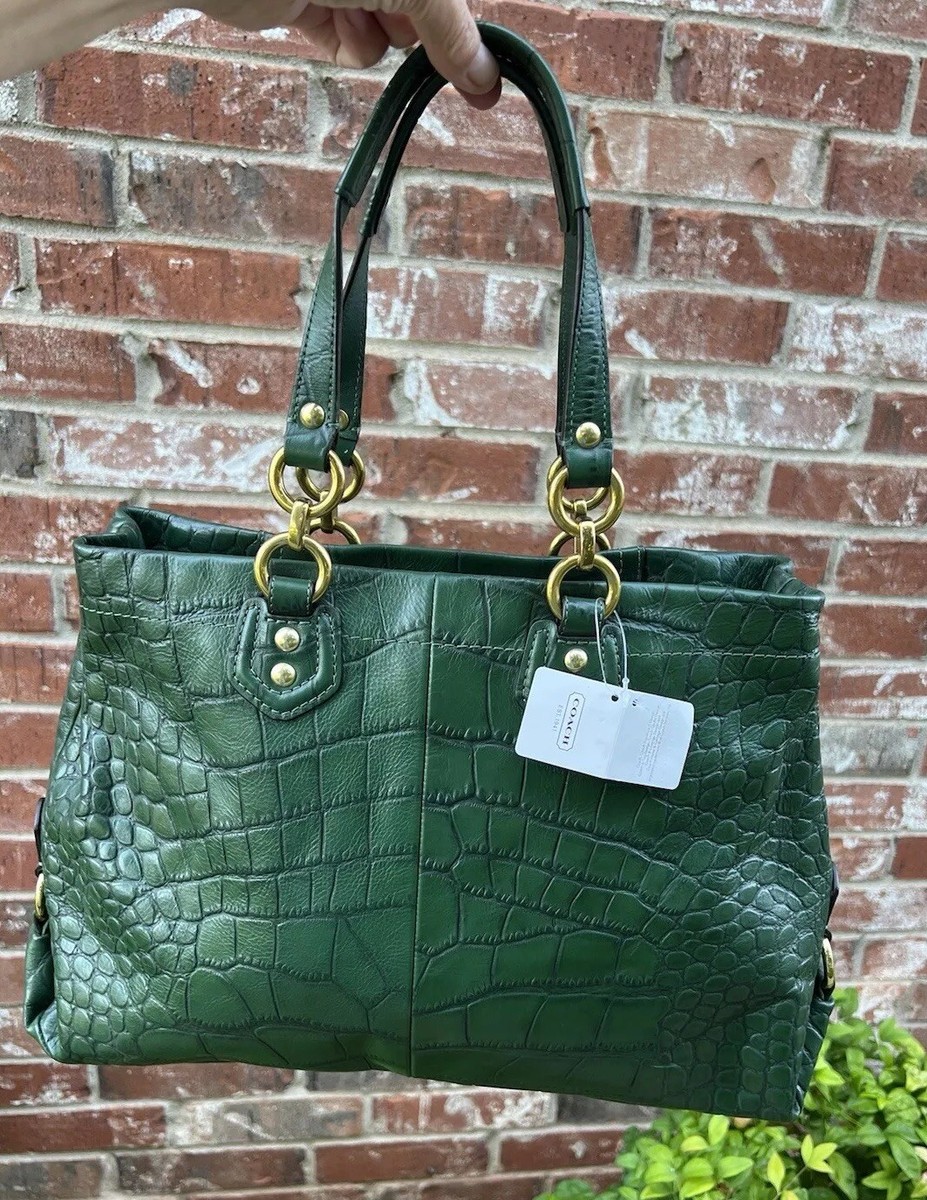 Coach Green Crocodile Embossed Satchel