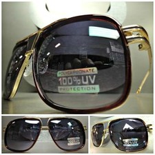 Men's or Women CLASSIC VINTAGE 70's RETRO Style SUN GLASSES Gold  Black Frame