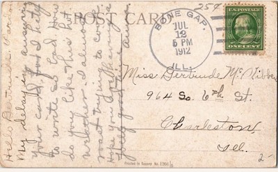 Bone Gap, Illinois, Edwards County (1868-Date)  1912 4-bar Cancel
