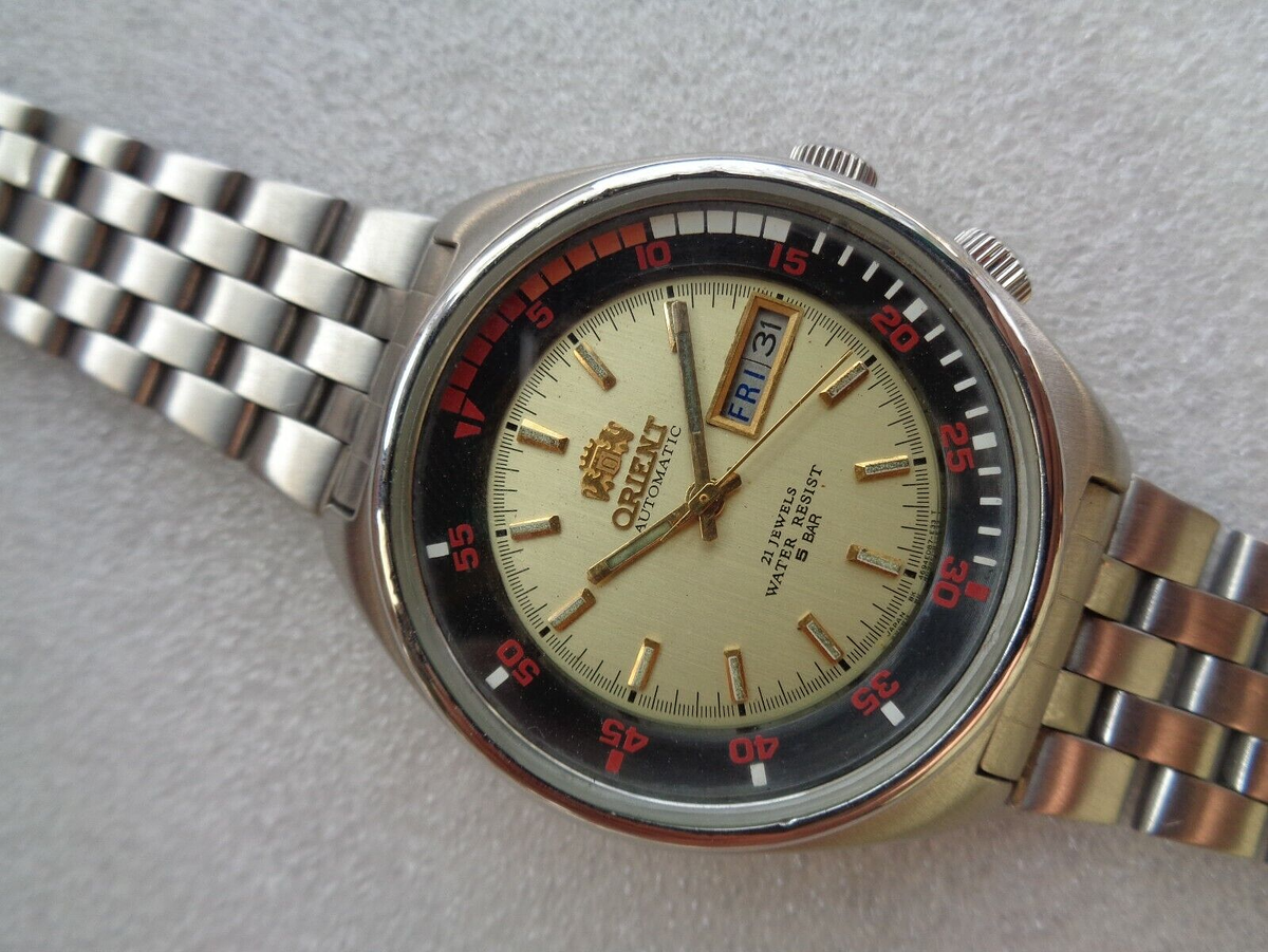 stinaレオタードtypeQ sizeS RARE VTG JAPAN 46943 ORIENT YELLOW DIAL ROTATING INNER BEZEL