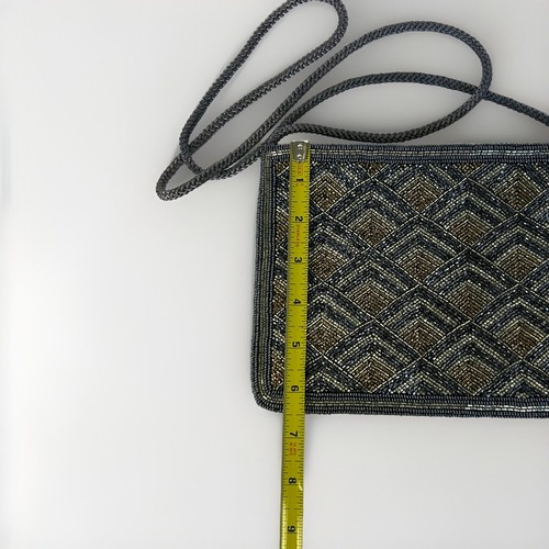 Genie Beaded Art Deco Evening bag / Purse Gold Silver Gray Pocket Zipper - Picture 3 of 8