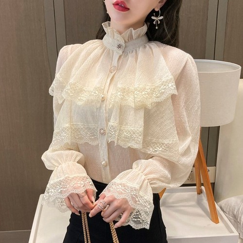 Lace Women Layered Ruffles Shirt Tops 