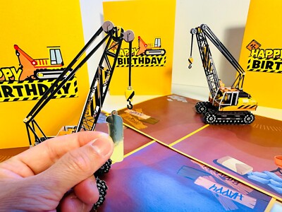 Origami Pop Cards Happy Birthday CRANE Truck Love Pop Up Greeting Card KID BOY