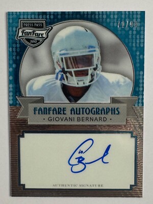Giovani Bernard 2013 Press Pass Fanfare Aqua RC AUTO #FF-GB UNC Tar Heels #d /99