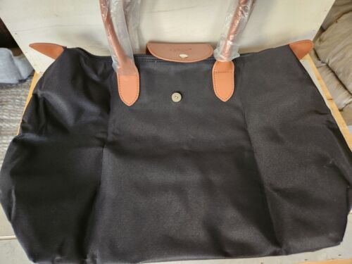 SACHI Insulated Lunch Bag Tote New Black With Brown Faux Leather Handles Large