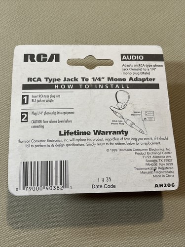 RCA ~ 1/4 Mono Male to RCA Type Female Adaptor ~ AH206 - Picture 3 of 3