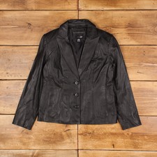 Vintage East 5th Leather Jacket M Blazer Petite Black Womens Button