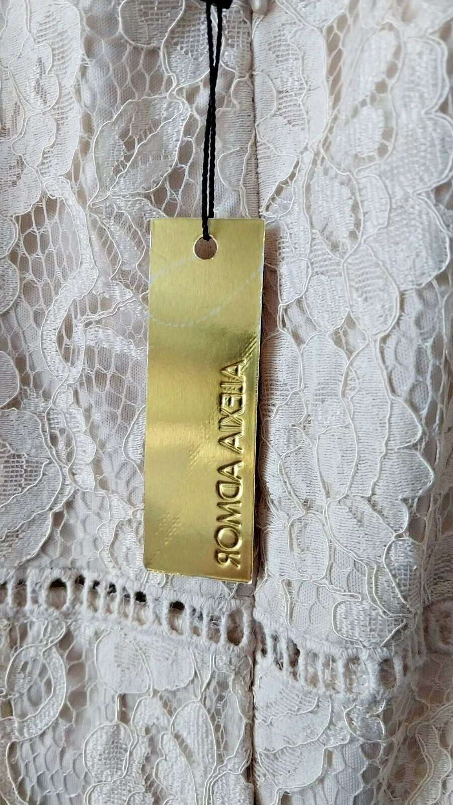 OFF WHITE Abito midi Alexia Admor nuovo con etichette pizzo overlay Deep V senza maniche bianco sporco taglia 14 L