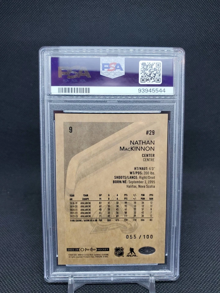 2023-24 O-Pee-Chee Hockey Nathan MacKinnon 9 Retro Black Border /100 PSA 10  - Image 2 of 2