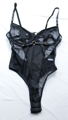 Aurelia Intimates Women's Mesh Open Back One Piece Bodysuit AP2 Black Small NWT