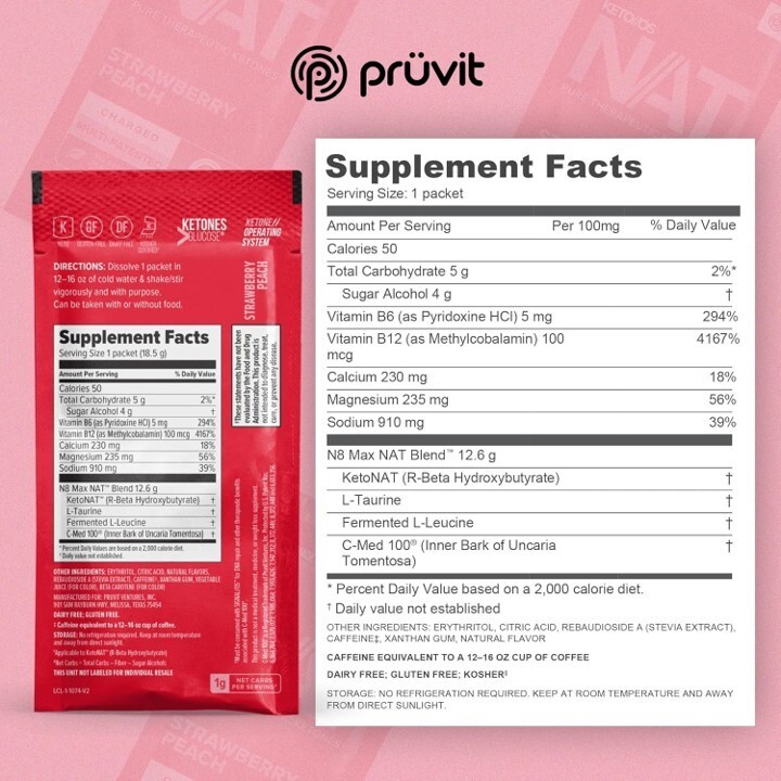 PRUVIT ketone drink  Keto Nat STRAWBERRY PEACH Charged FREE SHIPPING