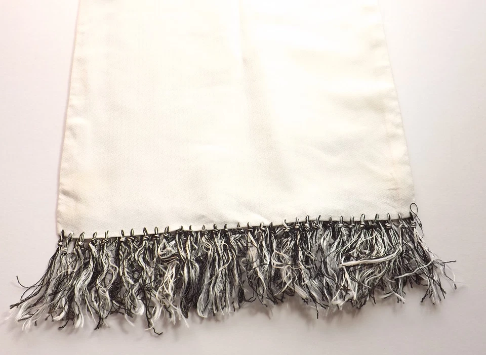 Vintage TOOTAL Men's Scarf White with Black White Fringing MOD SCOOTER OPERA - Image 2 of 4